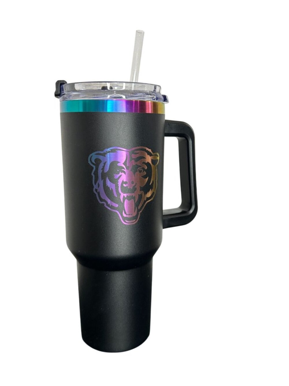 NWT NFL 40 Oz Black Insulated Cup, Chicago Bears, Handle & Lid With Straw